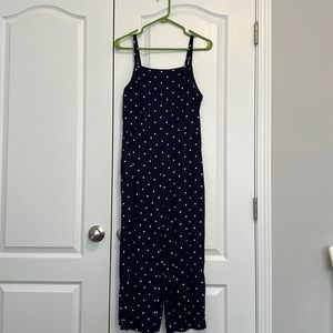 Medium Navy Blue and White Polka Dot Old Navy Linen Jumpsuit